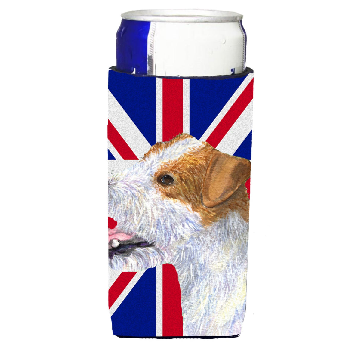 Jack Russell Terrier With English Union Jack British Flag Ultra Hugger For Slim Cans