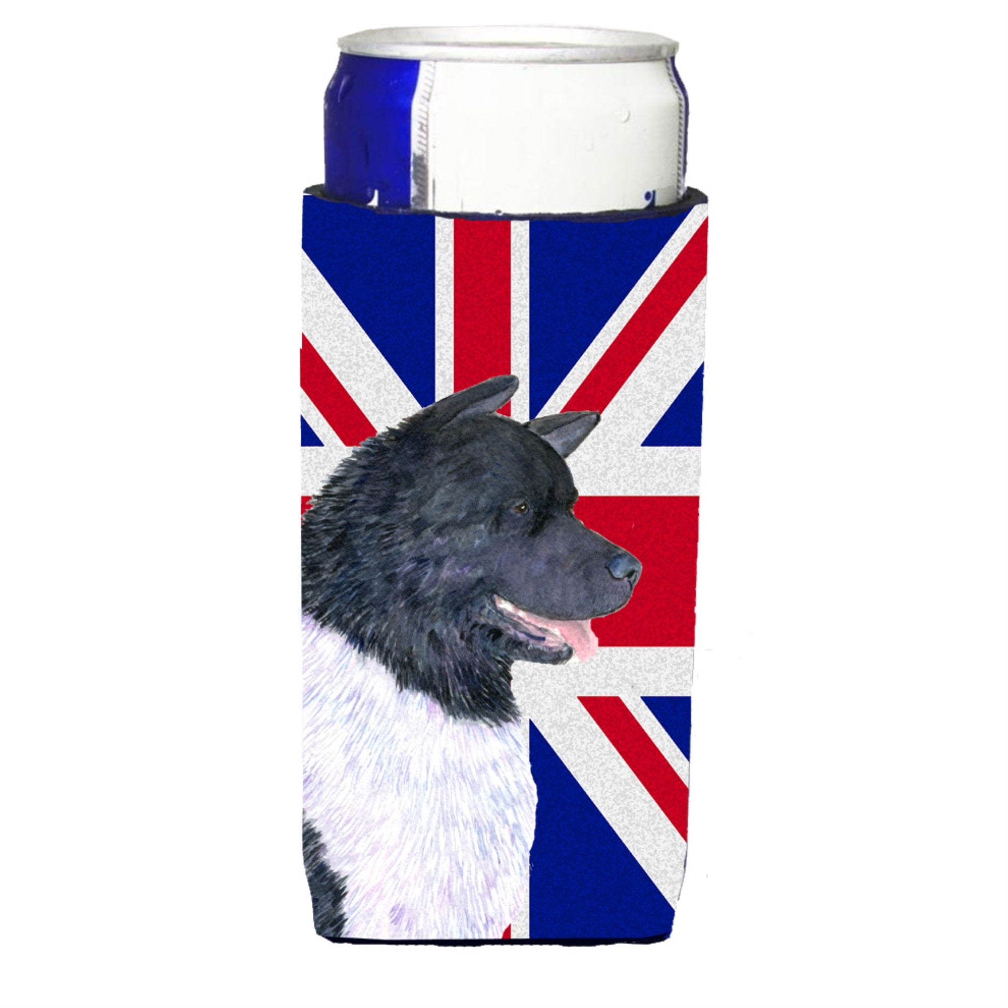 Akita With English Union Jack British Flag Ultra Hugger For Slim Cans