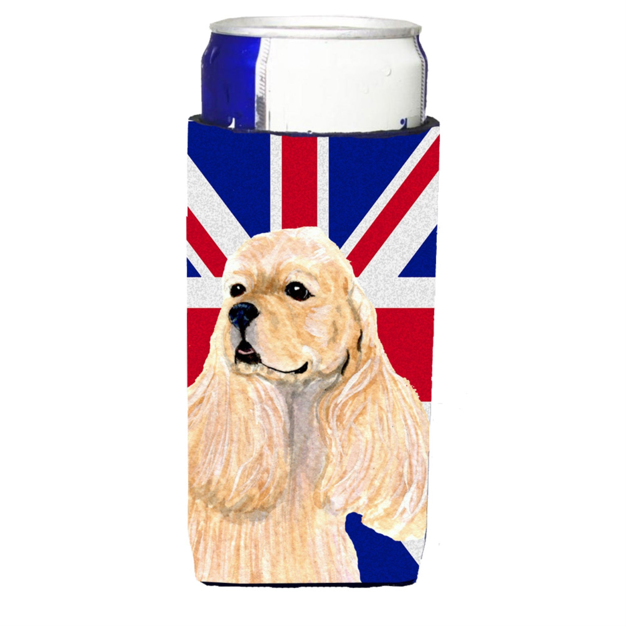 Cocker Spaniel Buff With English Union Jack British Flag Ultra Hugger For Slim Cans
