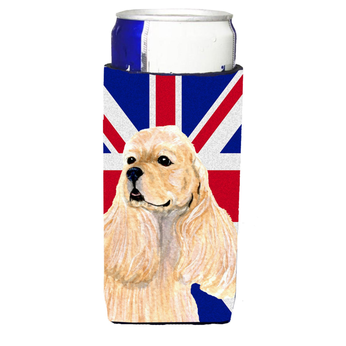 Cocker Spaniel Buff With English Union Jack British Flag Ultra Hugger For Slim Cans