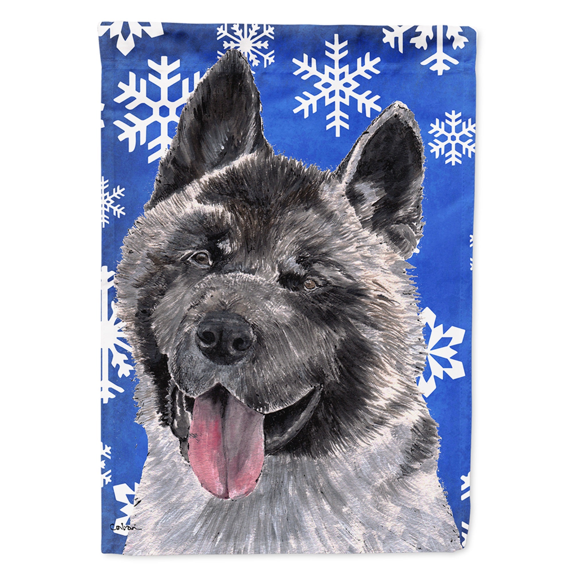 Akita Winter Snowflakes Holiday Flag Garden Size