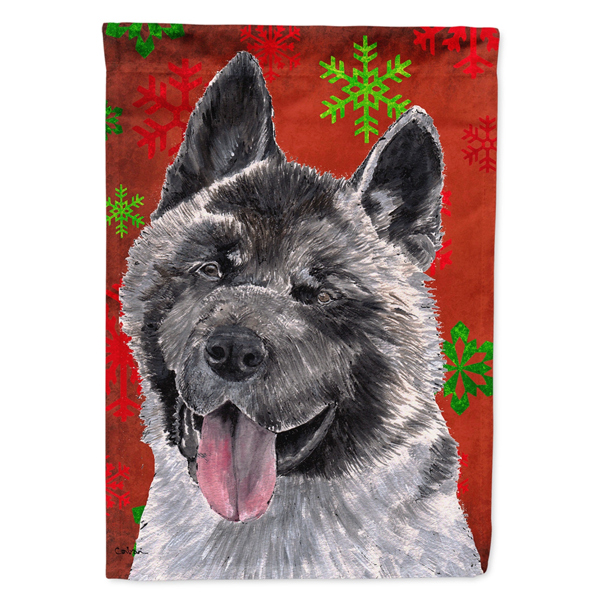 Akita Red Snowflakes Holiday Christmas Flag Garden Size