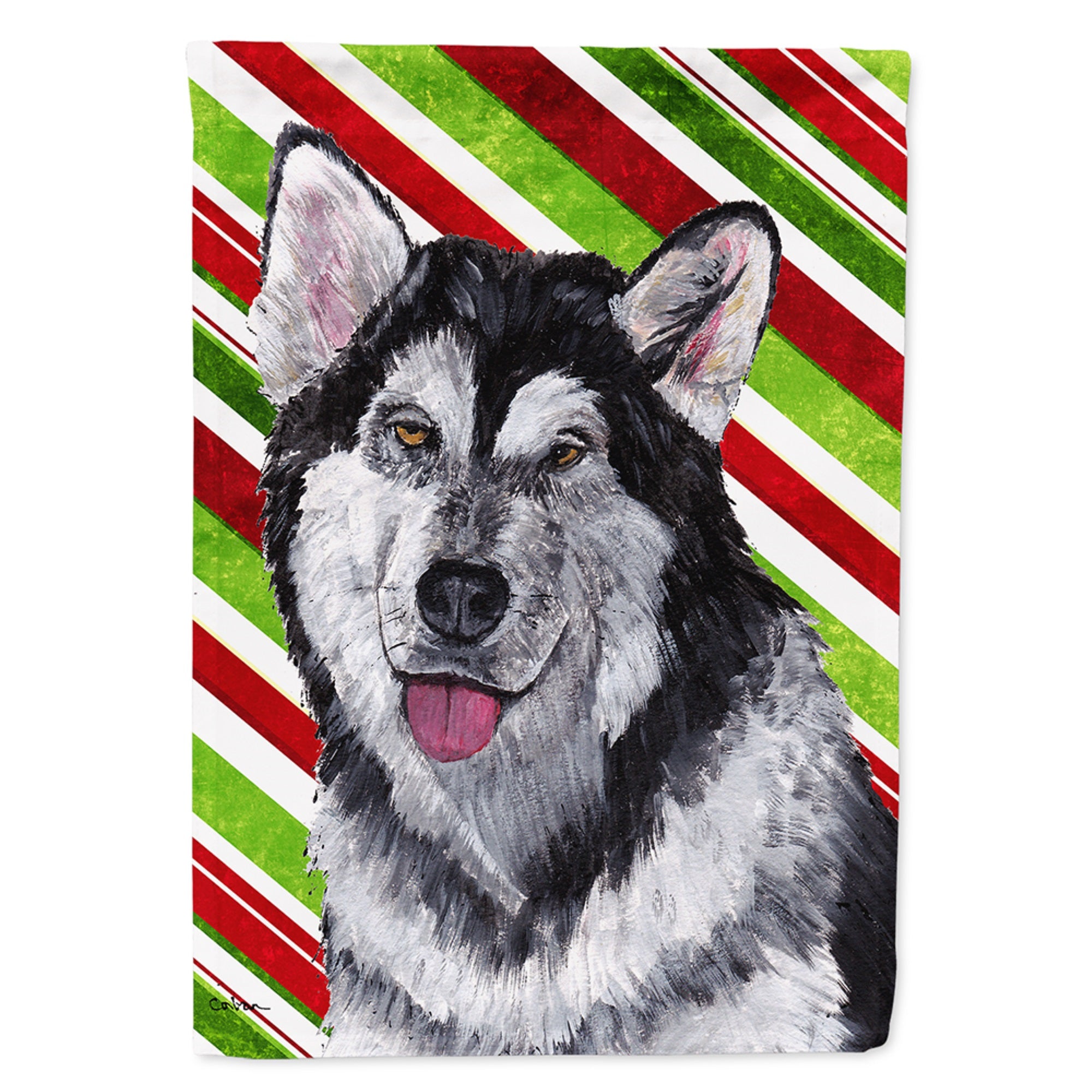 Alaskan Malamute Candy Cane Holiday Christmas Flag Garden Size