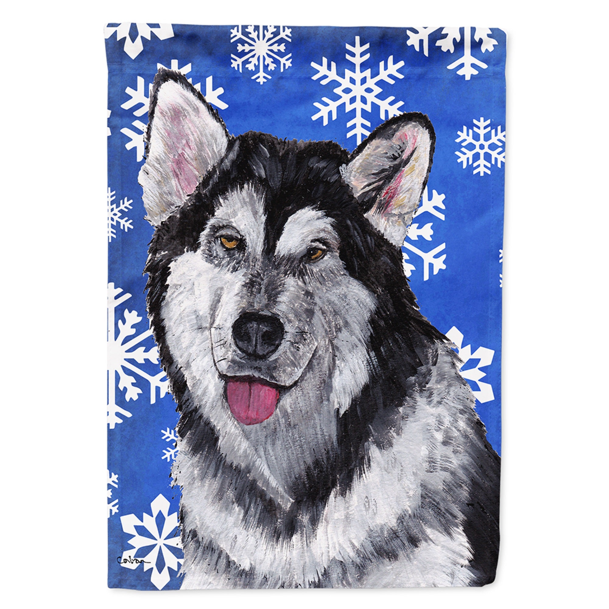 Alaskan Malamute Winter Snowflakes Holiday Flag Garden Size