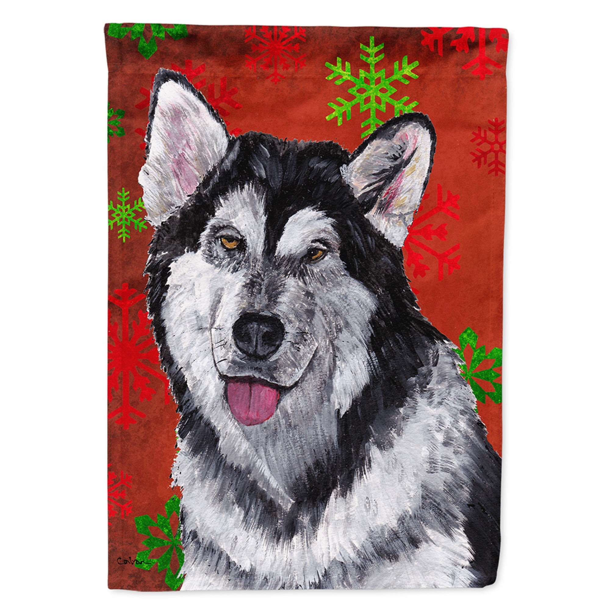 Alaskan Malamute Red Snowflakes Holiday Christmas  Flag Garden Size