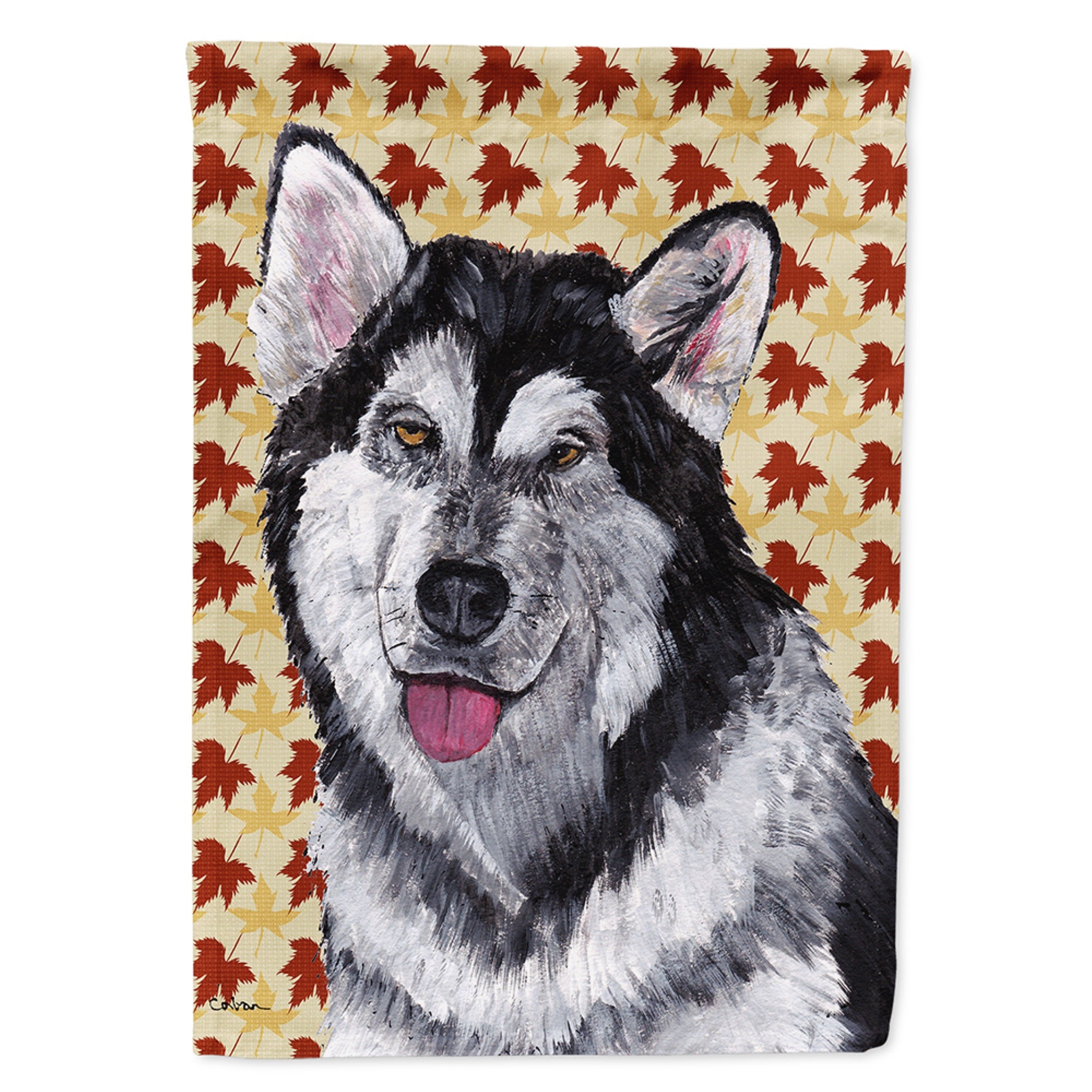 Alaskan Malamute Fall Leaves Flag Garden Size