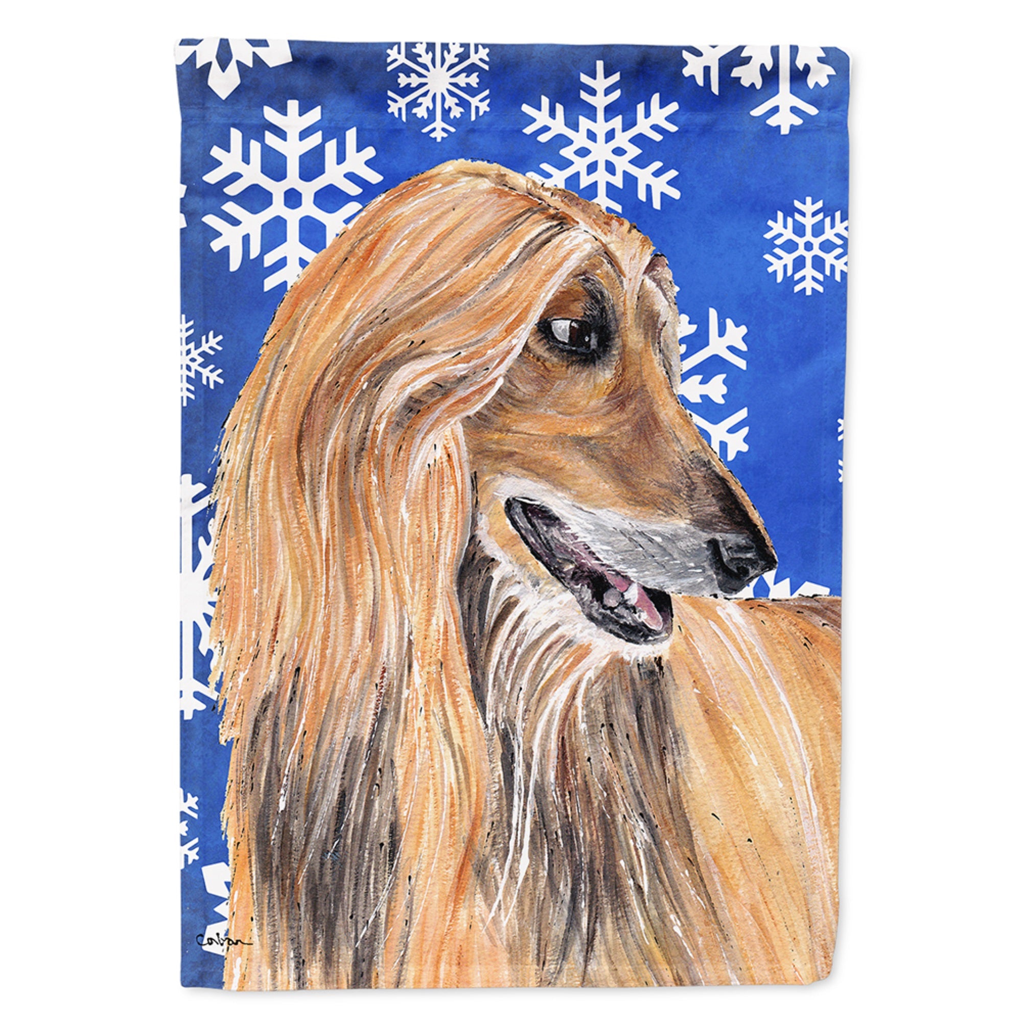 Afghan Hound Winter Snowflakes Holiday Flag Garden Size