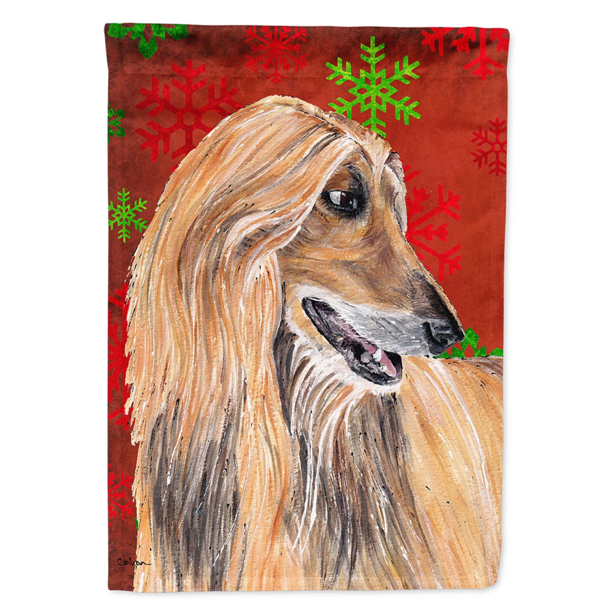 Afghan Hound Red Snowflakes Holiday Christmas  Flag Garden Size