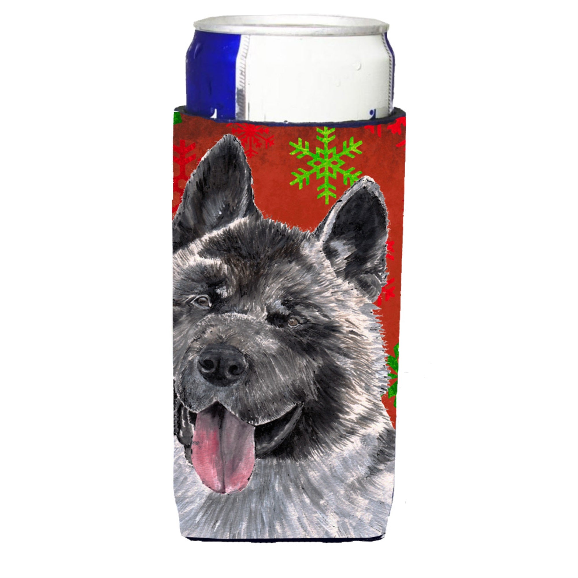 Akita Red Snowflakes Holiday Christmas Ultra Hugger For Slim Cans