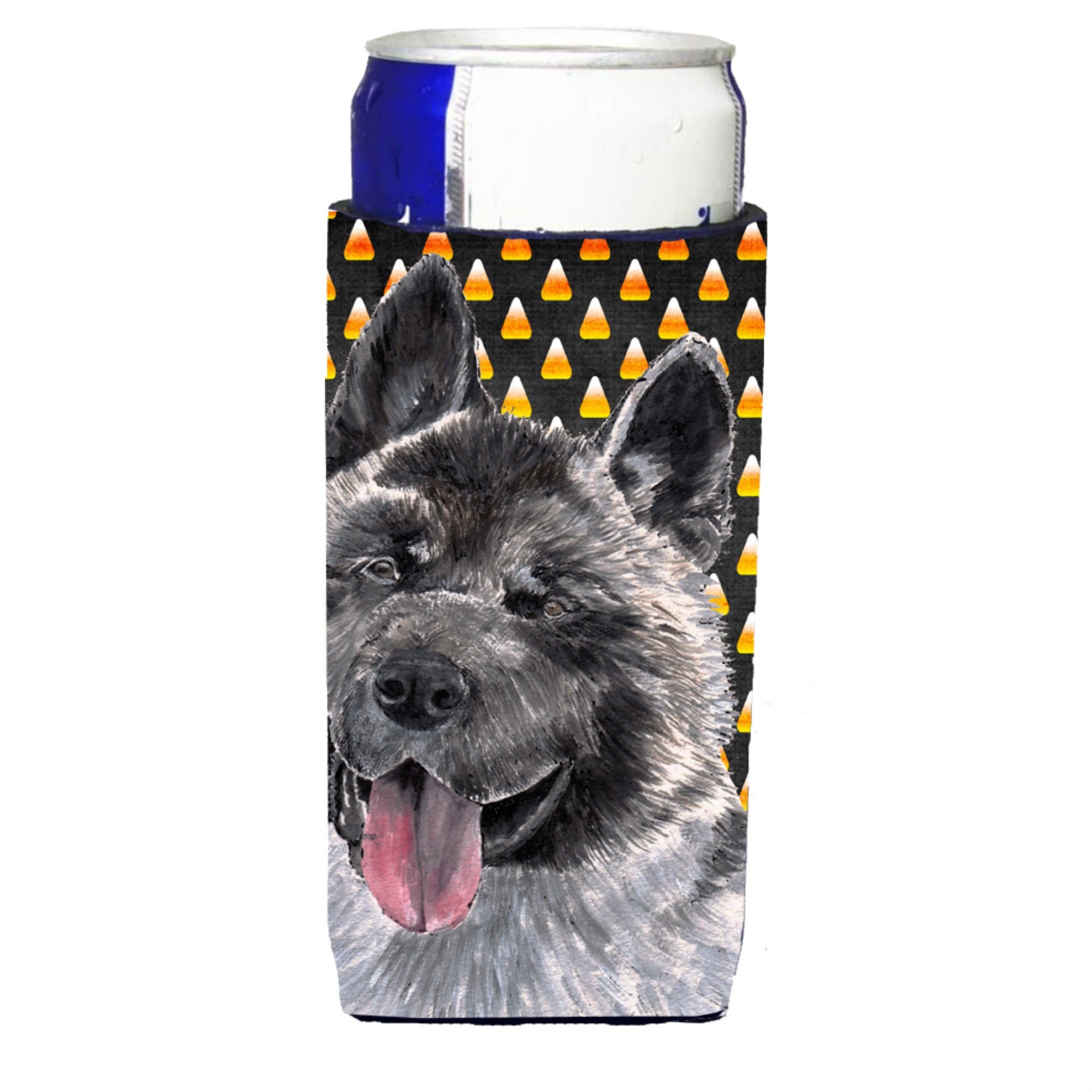 Akita Candy Corn Halloween Ultra Hugger For Slim Cans