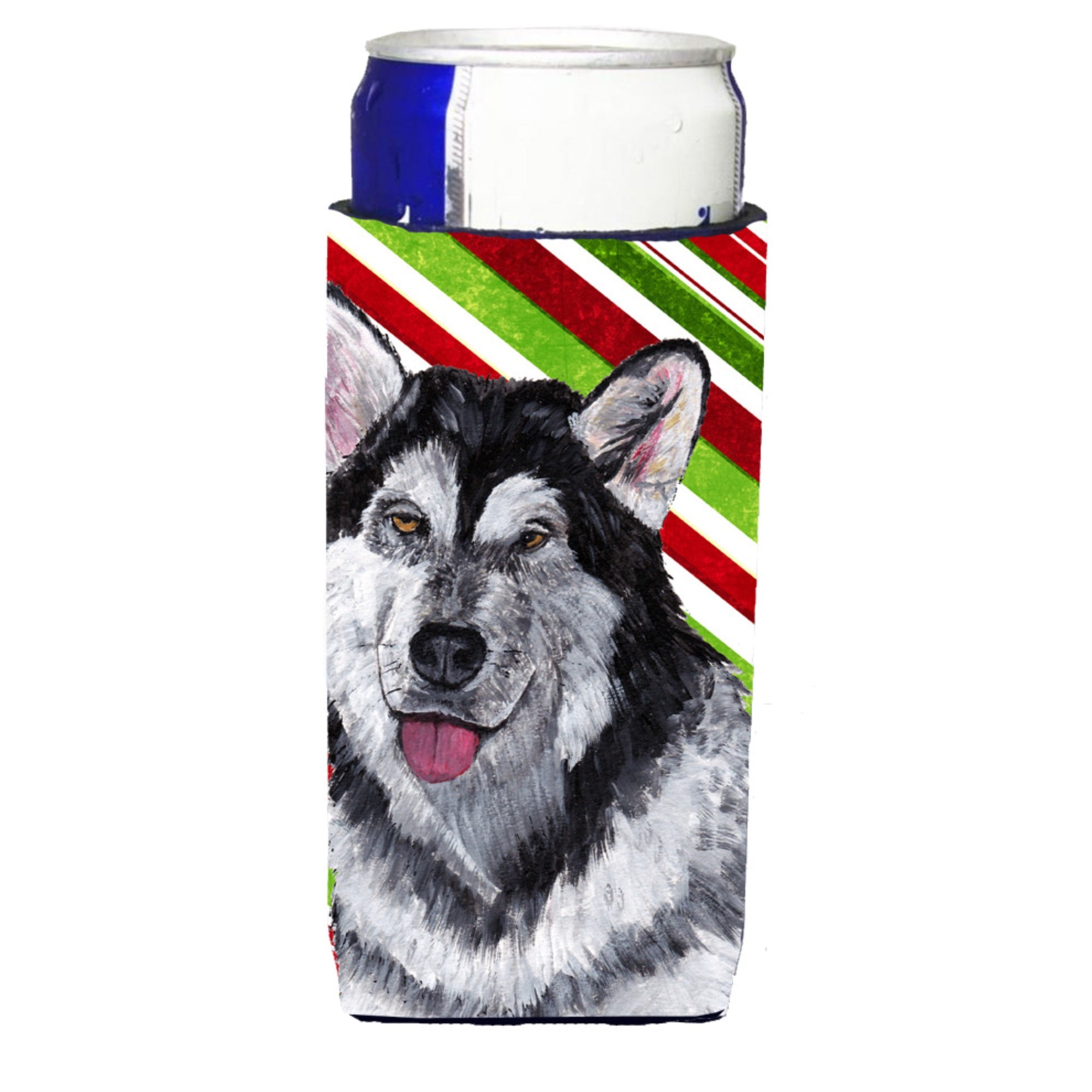 Alaskan Malamute Candy Cane Holiday Christmas Ultra Hugger For Slim Cans
