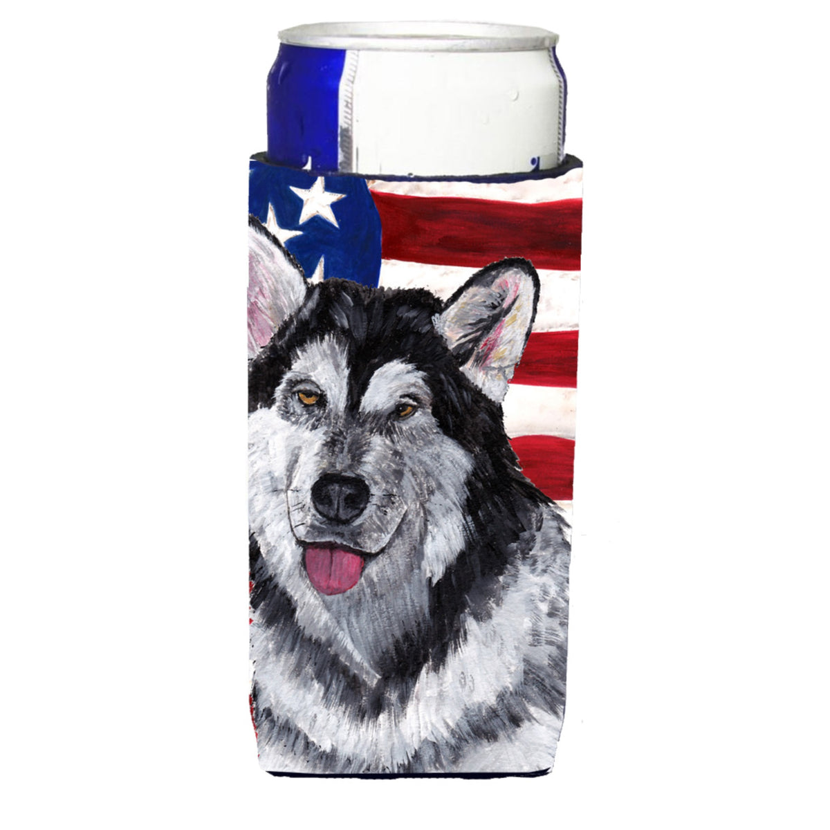 Alaskan Malamute Usa Patriotic American Flag Ultra Hugger For Slim Cans