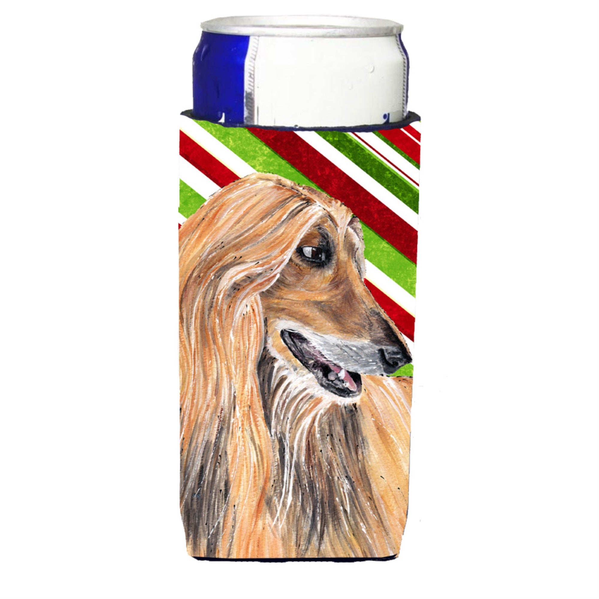 Afghan Hound Candy Cane Holiday Christmas Ultra Hugger For Slim Cans