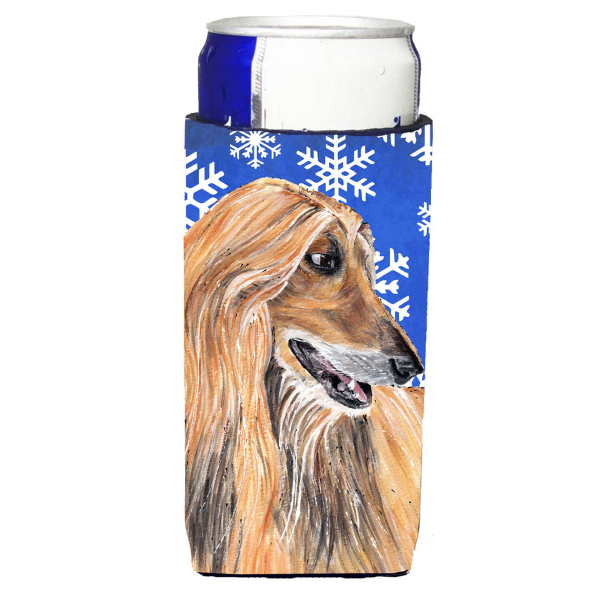 Afghan Hound Winter Snowflakes Holiday Ultra Hugger For Slim Cans