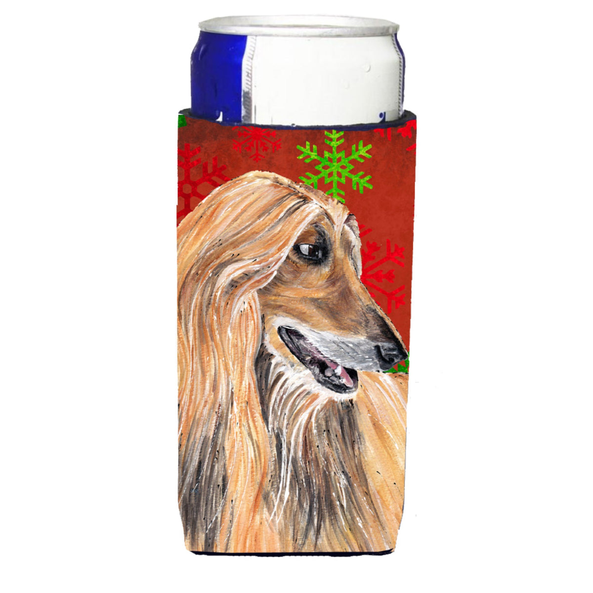 Afghan Hound Red Snowflakes Holiday Christmas  Ultra Hugger For Slim Cans