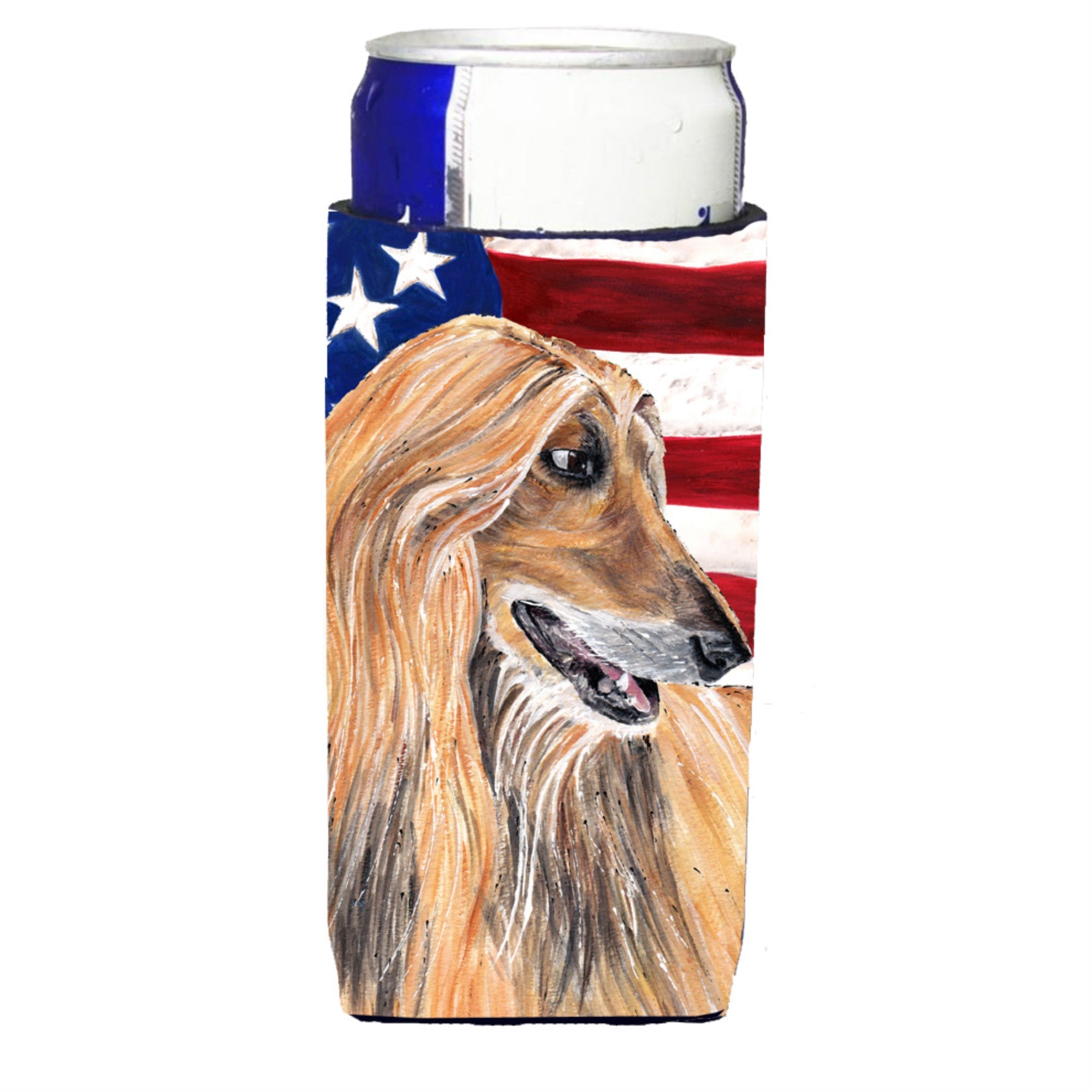 Afghan Hound Usa Patriotic American Flag Ultra Hugger For Slim Cans