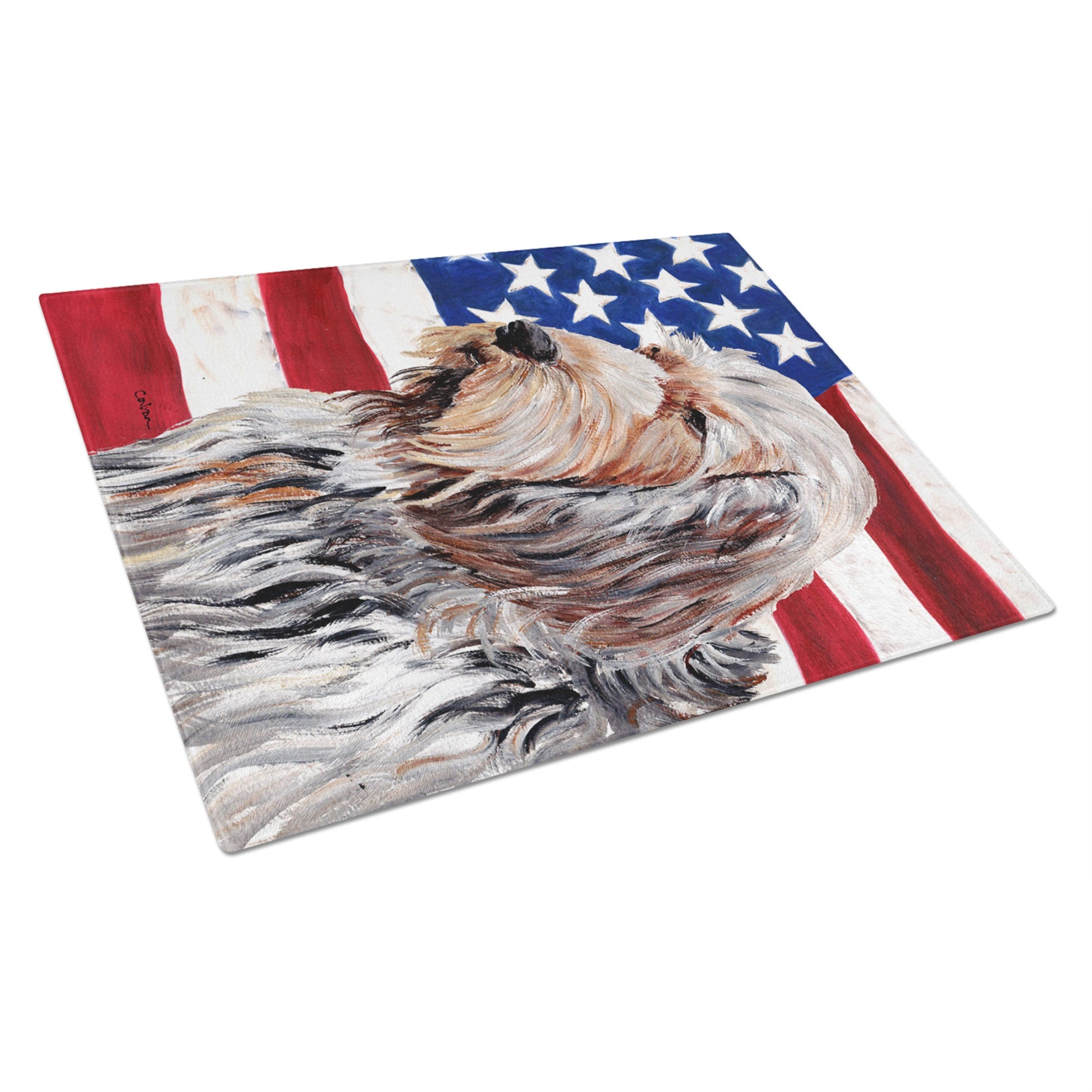 Otterhound With American Flag Usa Glass Cutting Board Large