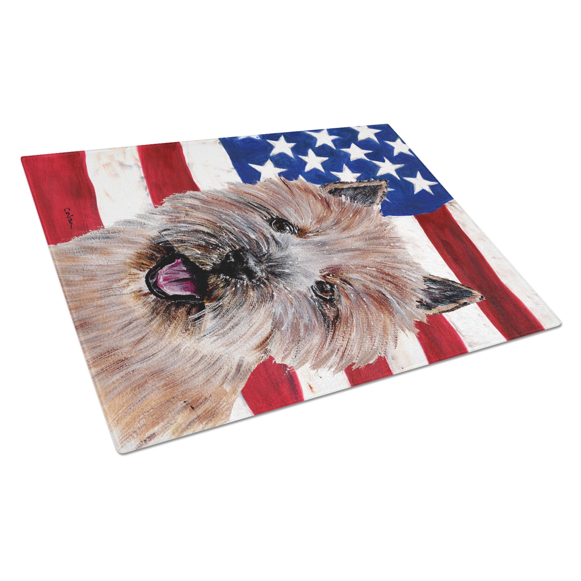Norwich Terrier With American Flag Usa Glass Cutting Board Large