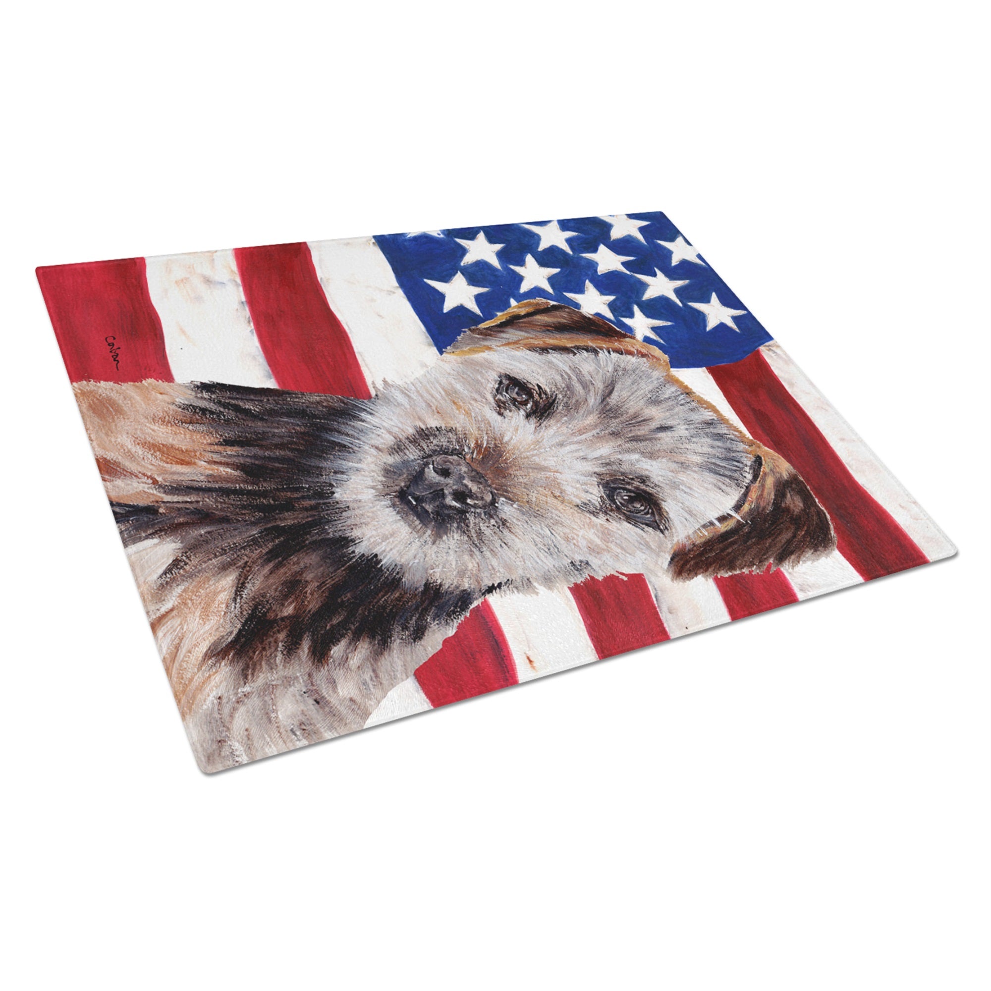 Norfolk Terrier Puppy With American Flag Usa Glass Cutting Board Large