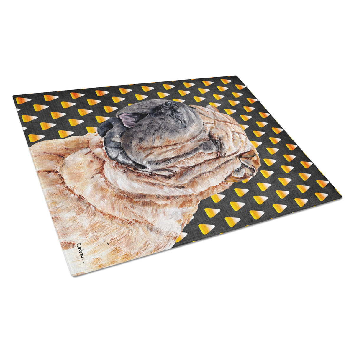 Shar Pei Candy Corn Halloween Glass Cutting Board Large