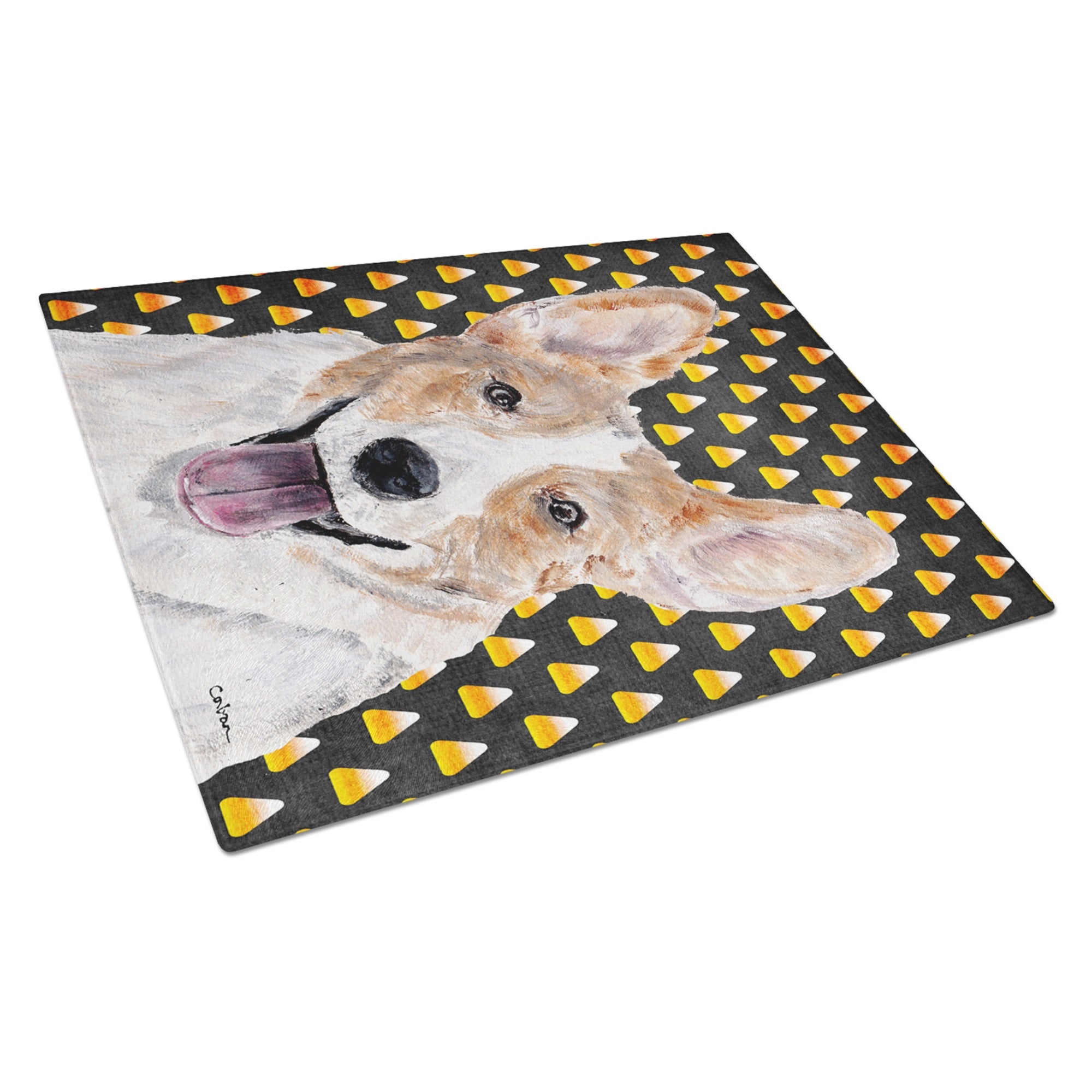 Cardigan Corgi Candy Corn Halloween Glass Cutting Board Large