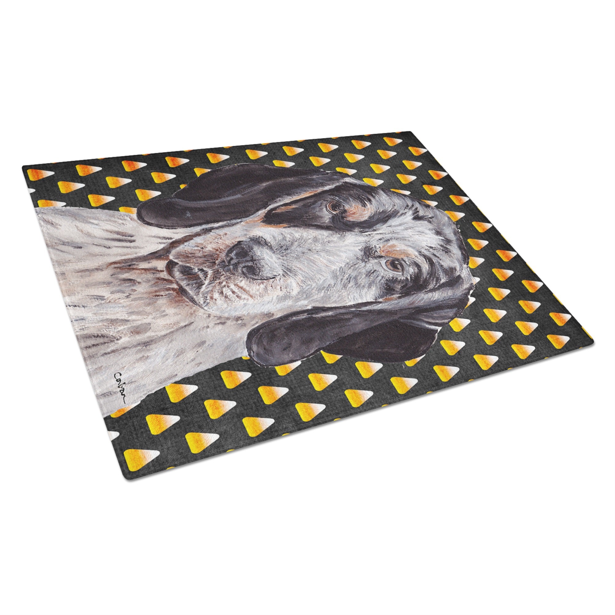 Blue Tick Coonhound Candy Corn Halloween Glass Cutting Board Large