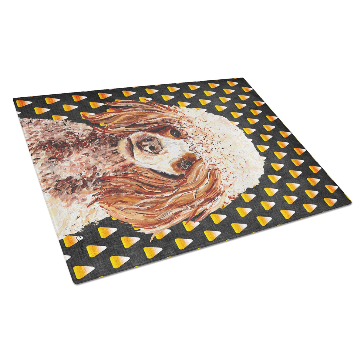 Red Miniature Poodle Candy Corn Halloween Glass Cutting Board Large