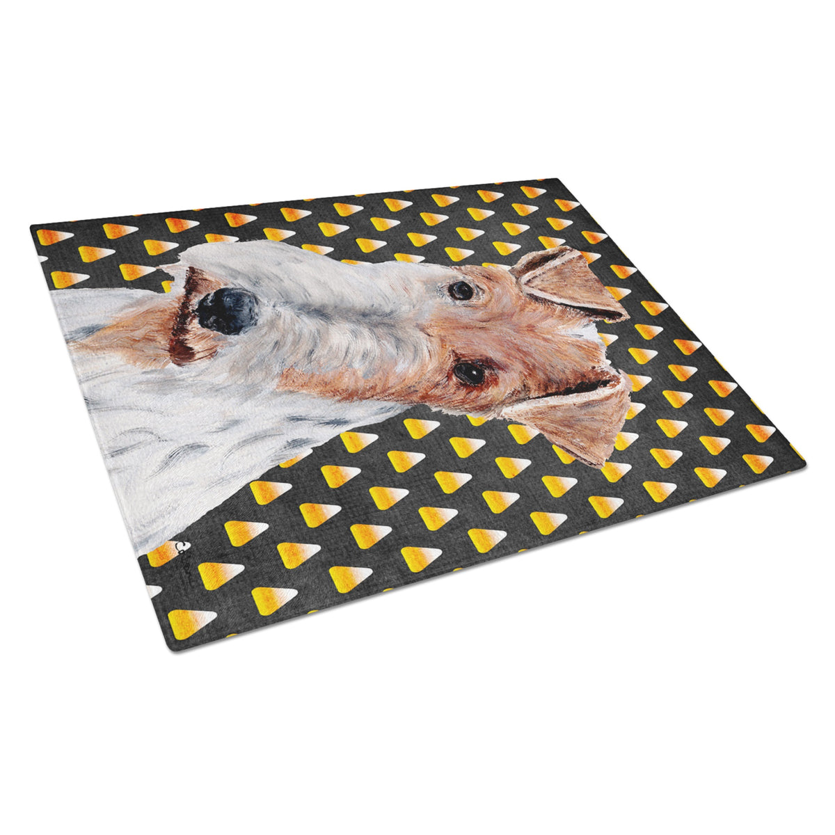 Wire Fox Terrier Candy Corn Halloween Glass Cutting Board Large