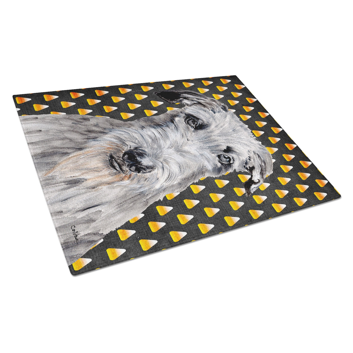 Scottish Deerhound Candy Corn Halloween Glass Cutting Board Large