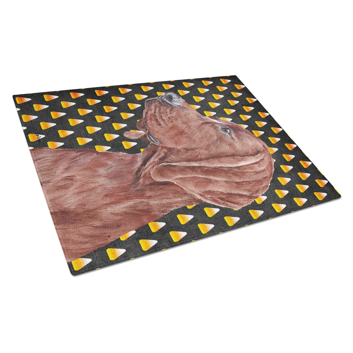 Redbone Coonhound Candy Corn Halloween Glass Cutting Board Large