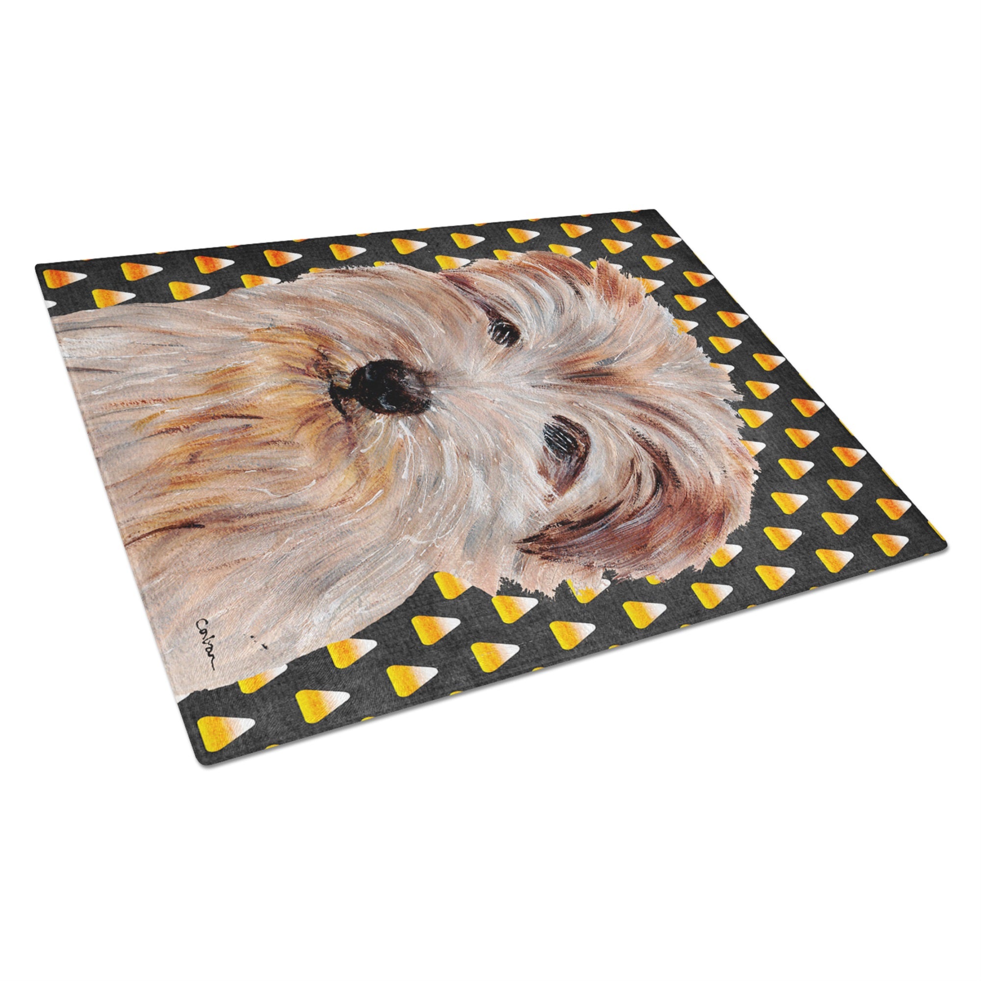 Norfolk Terrier Candy Corn Halloween Glass Cutting Board Large