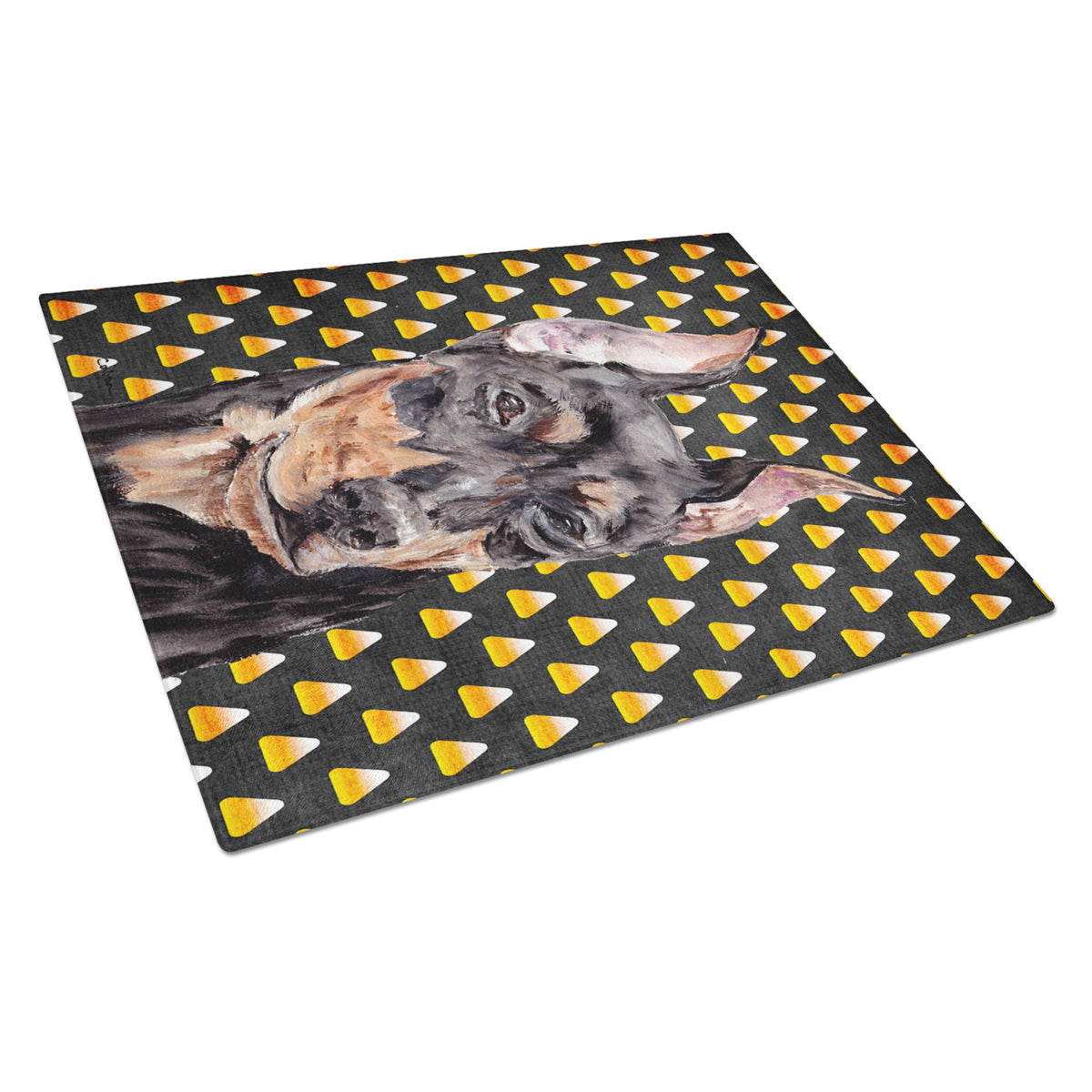 German Pinscher Candy Corn Halloween Glass Cutting Board Large