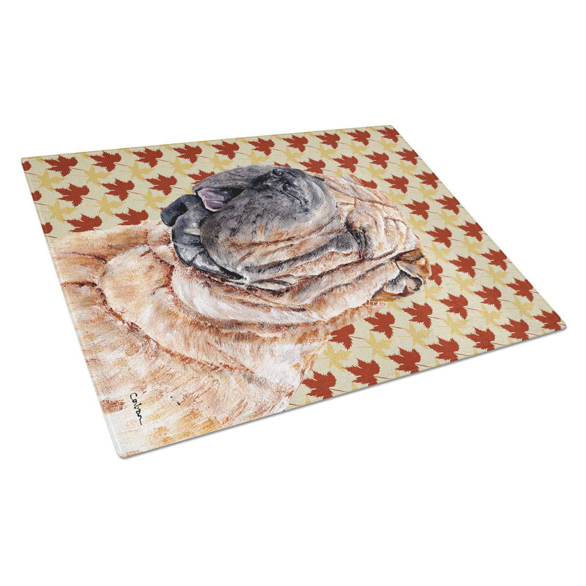 Shar Pei Fall Leaves Glass Cutting Board Large