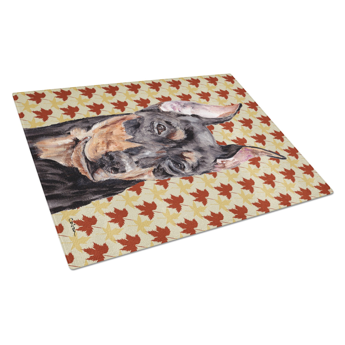 German Pinscher Fall Leaves Glass Cutting Board Large
