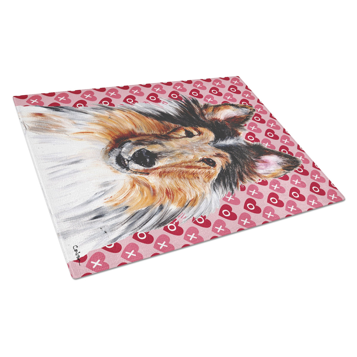Collie Hearts And Love Glass Cutting Board Large