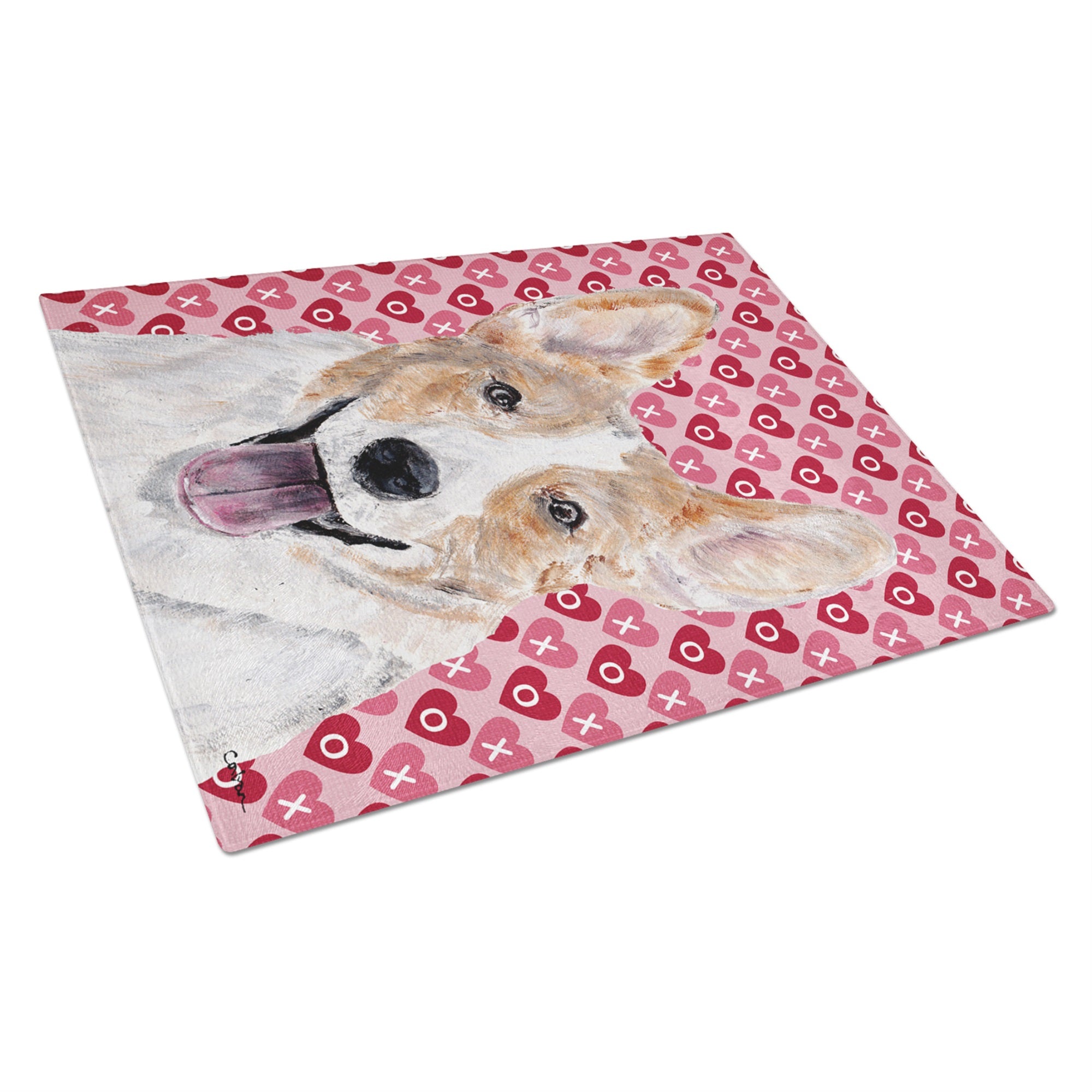 Cardigan Corgi Hearts And Love Glass Cutting Board Large