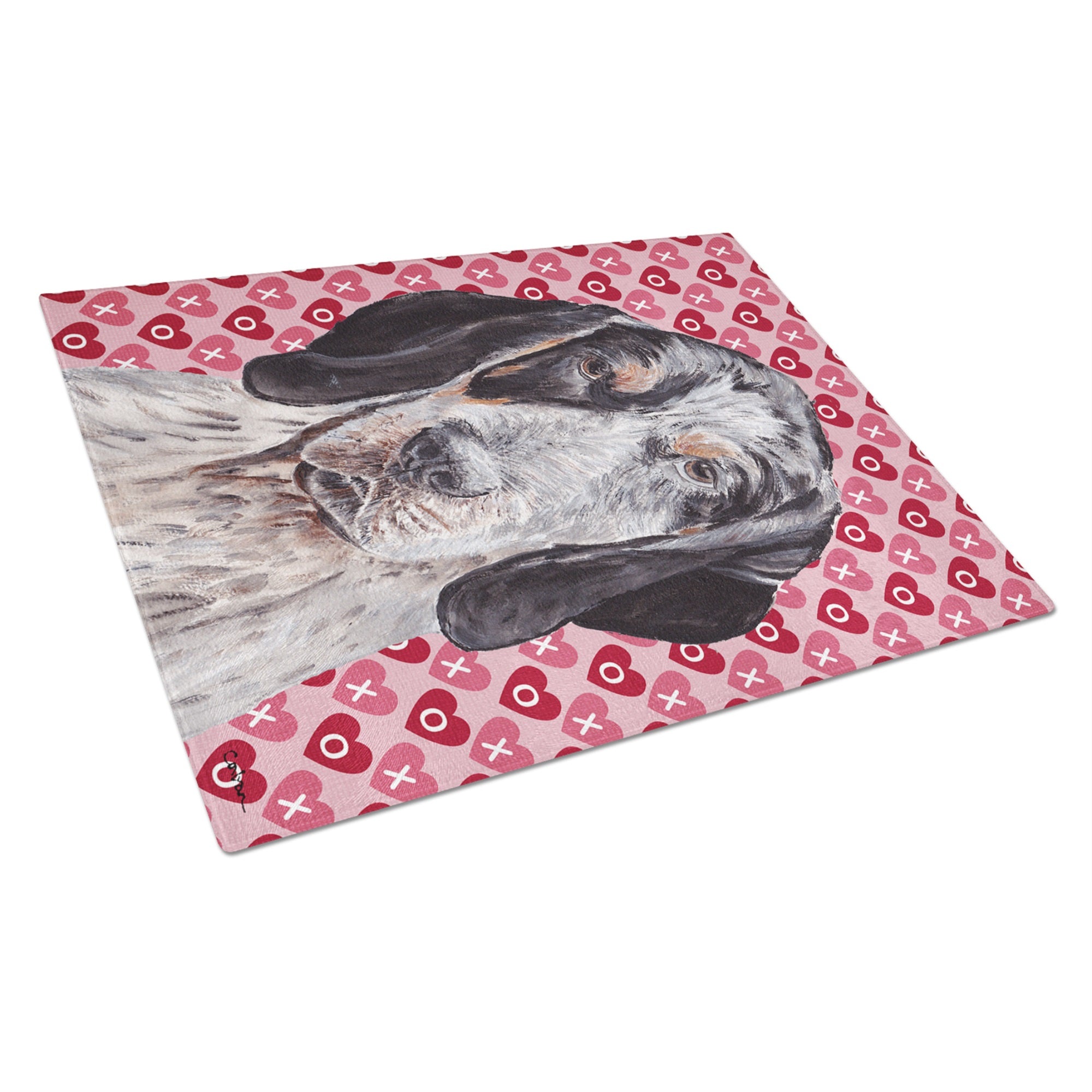 Blue Tick Coonhound Hearts And Love Glass Cutting Board Large