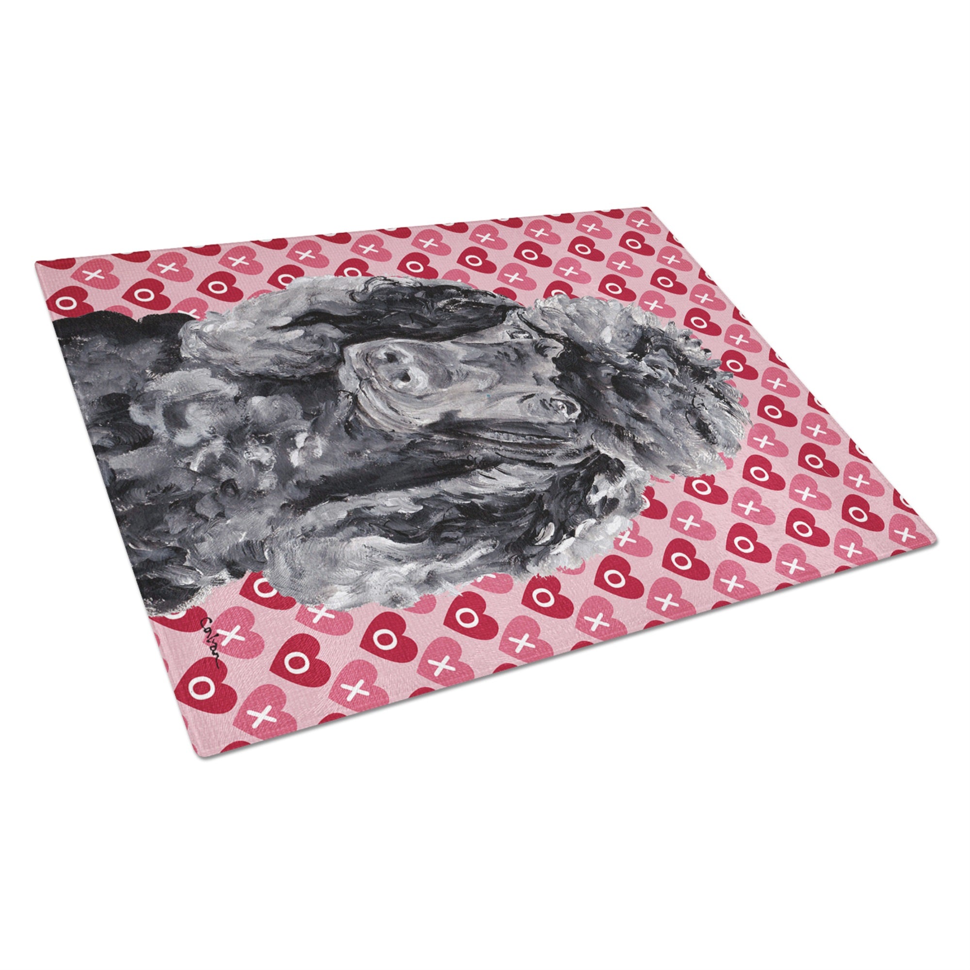Black Standard Poodle Hearts And Love Glass Cutting Board Large