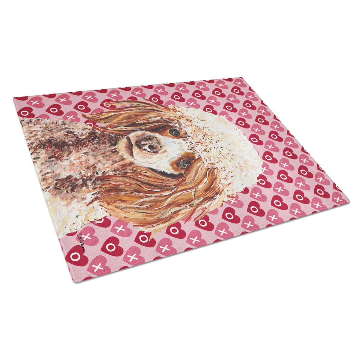 Red Miniature Poodle Hearts And Love Glass Cutting Board Large