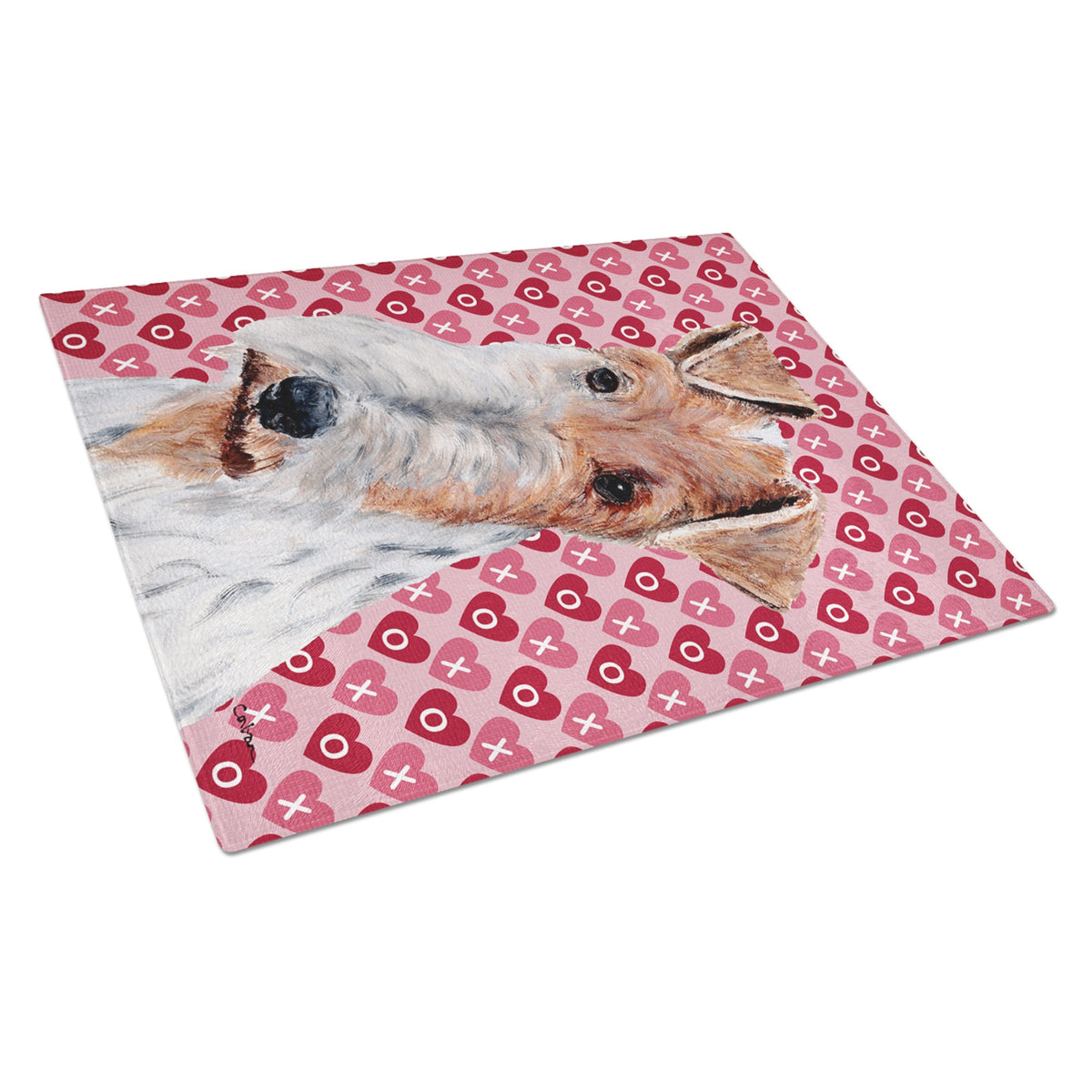 Wire Fox Terrier Hearts And Love Glass Cutting Board Large