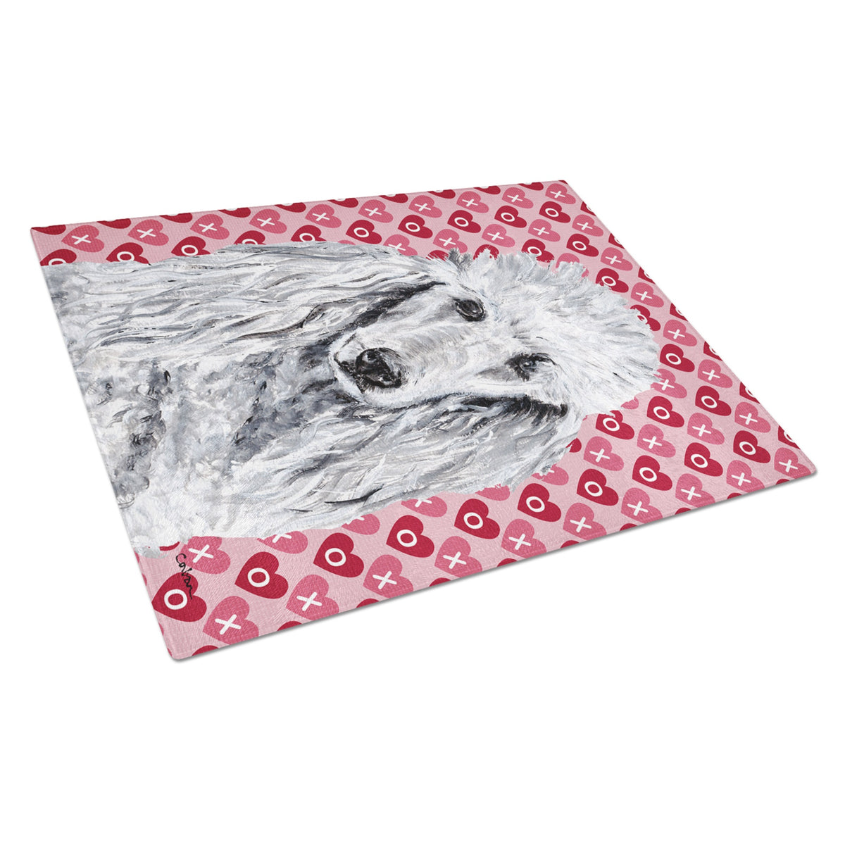 White Standard Poodle Hearts And Love Glass Cutting Board Large