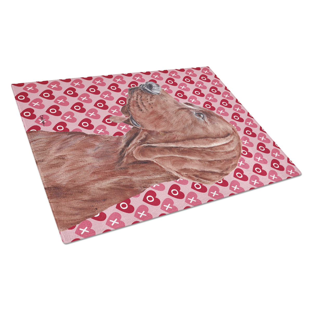 Redbone Coonhound Hearts And Love Glass Cutting Board Large