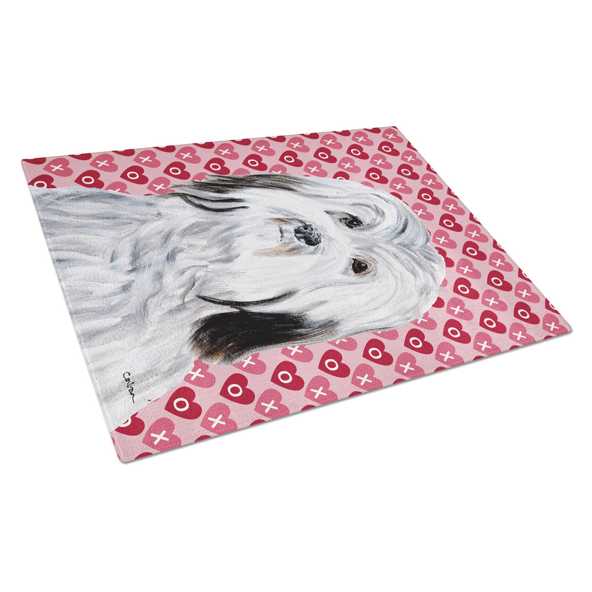 Havanese Hearts And Love Glass Cutting Board Large