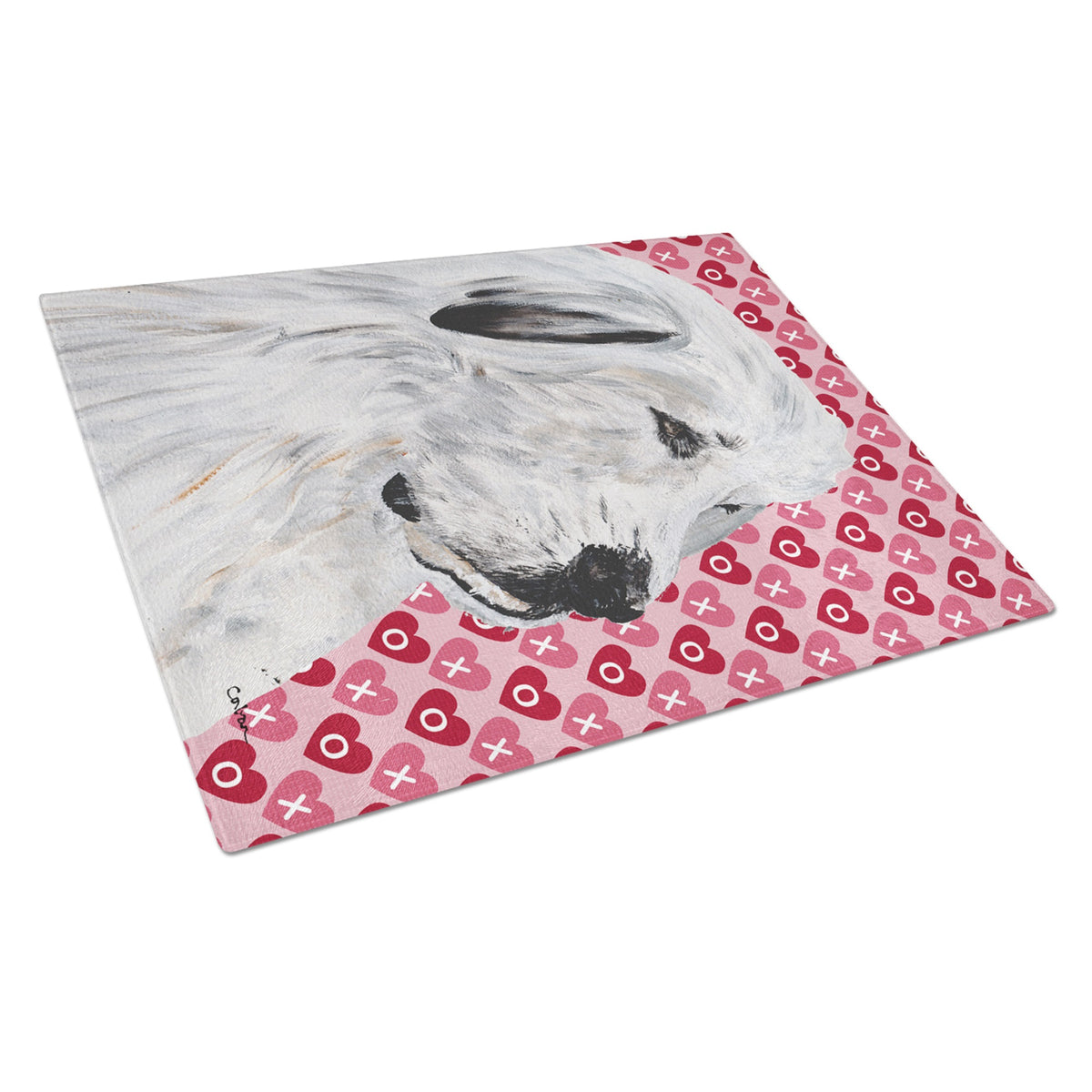 Great Pyrenees Hearts And Love Glass Cutting Board Large