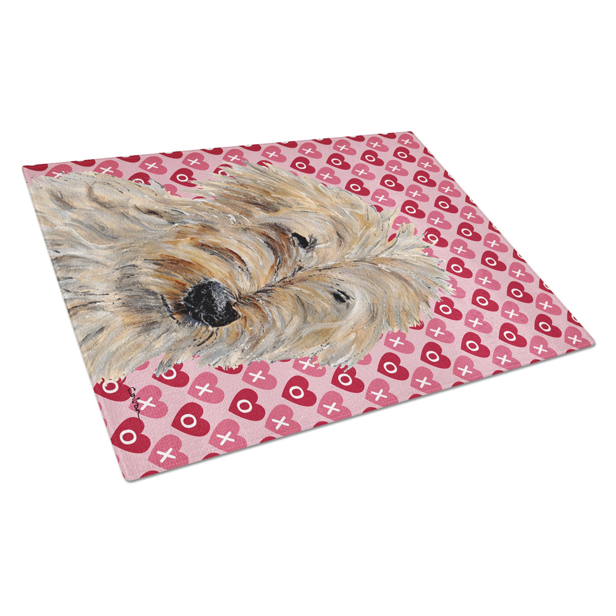 Golden Doodle 2 Hearts And Love Glass Cutting Board Large