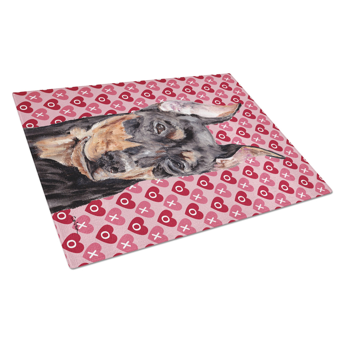 German Pinscher Hearts And Love Glass Cutting Board Large