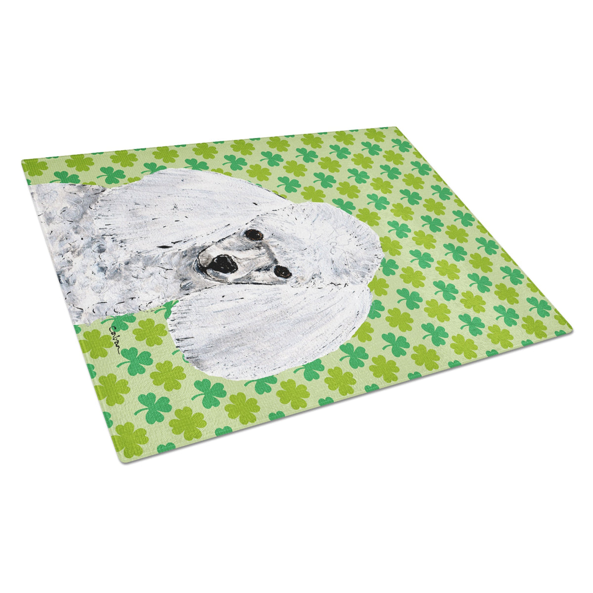 White Toy Poodle Lucky Shamrock St. Patrick'S Day Glass Cutting Board Large
