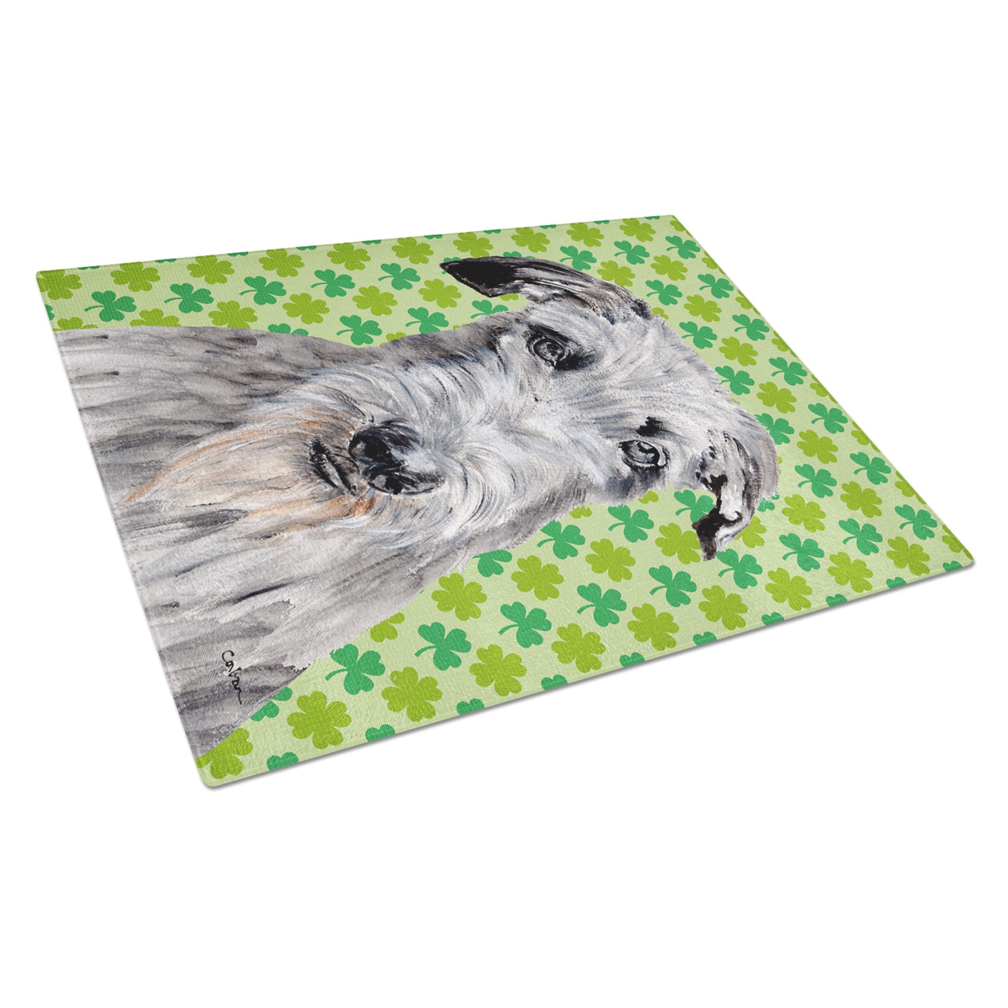 Scottish Deerhound Lucky Shamrock St. Patrick'S Day Glass Cutting Board Large