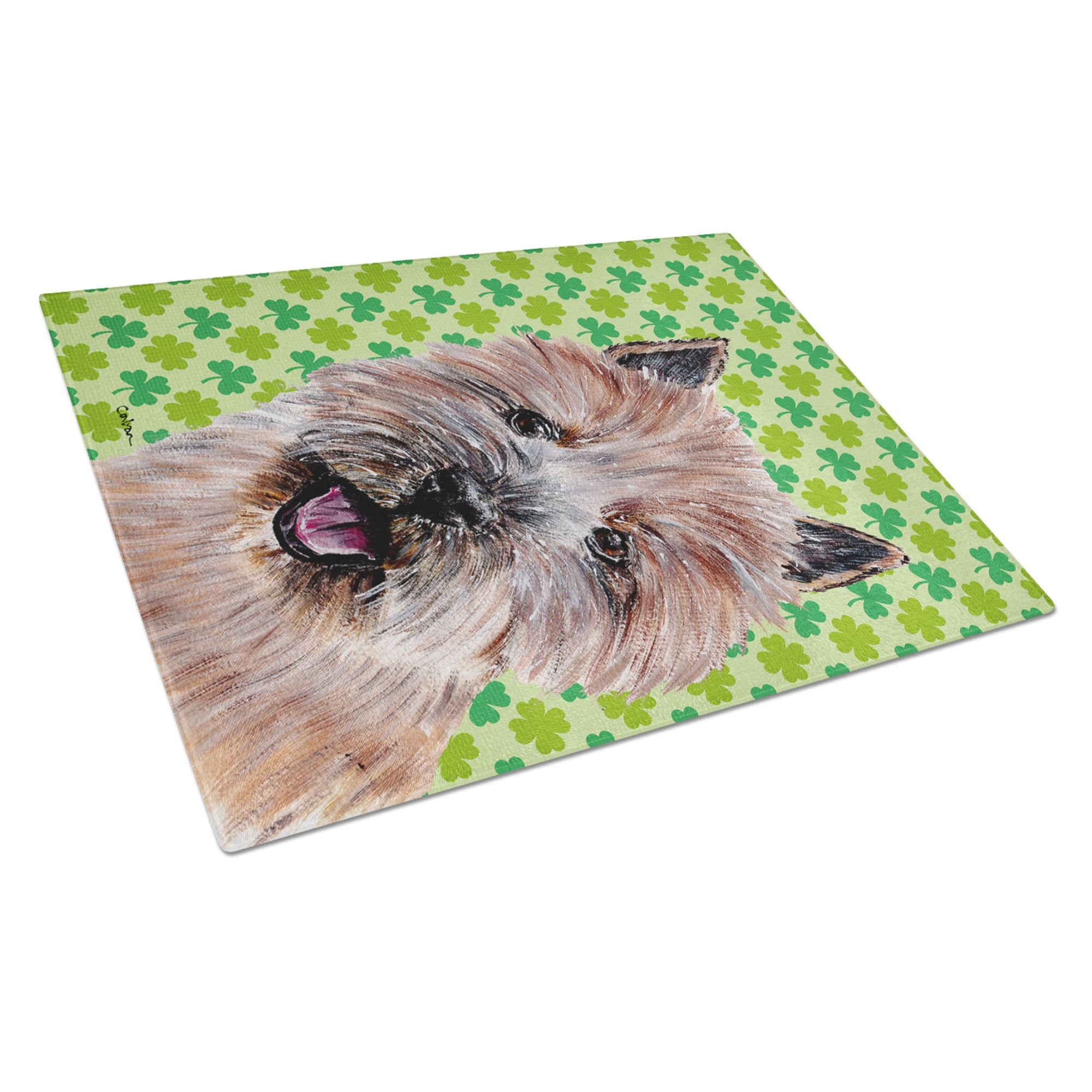 Norwich Terrier Lucky Shamrock St. Patrick'S Day Glass Cutting Board Large