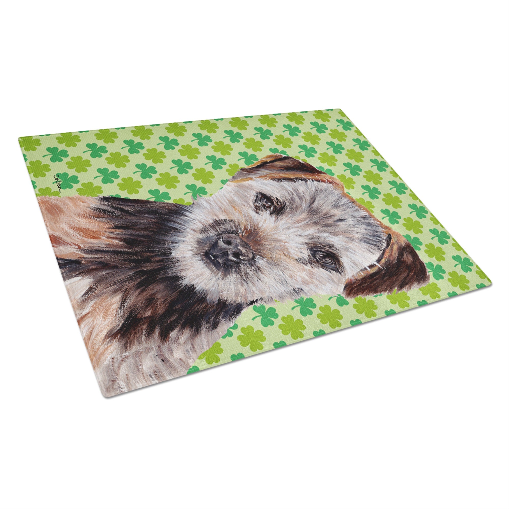 Norfolk Terrier Puppy Lucky Shamrock St. Patrick'S Day Glass Cutting Board Large